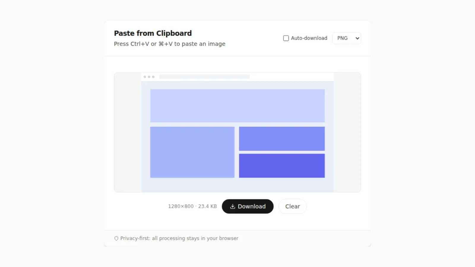 Screenshot of the paste tool with an image pasted in, showing its dimensions, file size, and the Download button