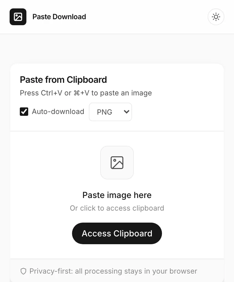Screenshot of PasteDownloadApp at 390 pixels wide, the standard iPhone viewport width, showing the Access Clipboard button